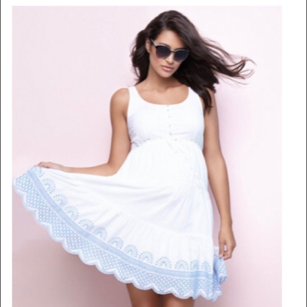 WHITE COTTON EMBROIDERED MATERNITY SUNDRESS